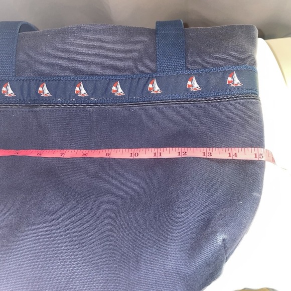 Bags & Sew On Canvas Tote Bag Purse Beach Pool Bag Navy Blue Red White Sailboats - Picture 14 of 16